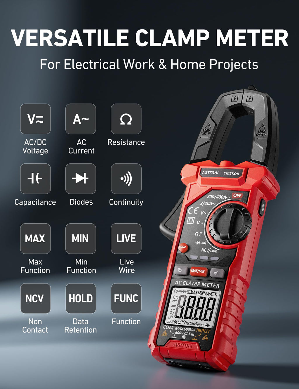 AstroAI Electrical Test Kit ETK3, 2000 Counts Digital Clamp Meter & Non-Contact Voltage Tester Pen & GFCI Outlet Tester, for Home & Professional Use