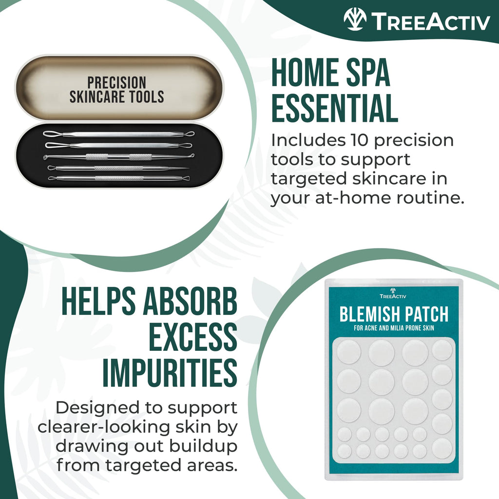 TreeActiv Milia Spot Treatment 3 Piece Tool Set, Milia Remover Set, Includes 12ml Overnight Milia Remover Cream with Bentonite Clay and Aloe Vera, Milia Extractor Tool Kit Acne Treat