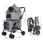 Petmolico Double Pet Stroller for 2 Cats/Dogs Strollers,2 Detachable Cat Carrier,No-Zip Double Pet Travel Storller for Small/Medium Dogs(Grey&Black)