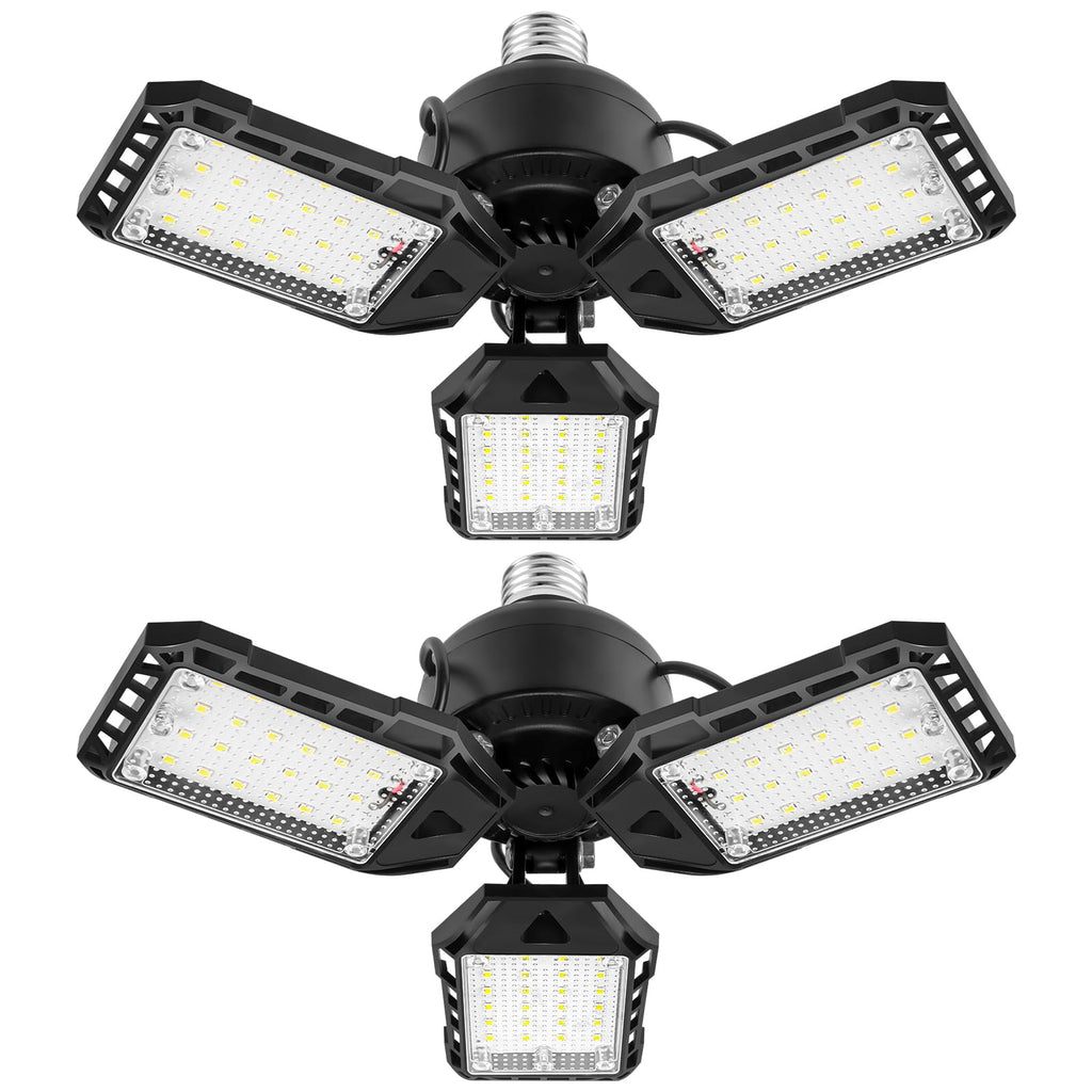 Aoretic LED Garage Lights Bulb 2 Pack -80W, 8000LM 6500K Led Shop Light with 3 Deformable Panels, Basement Barn Light Garage Ceiling Lights, E26/E27 for Garage, Warehouse, Shop, Basement