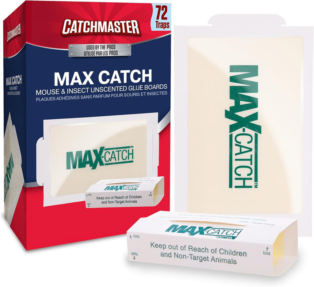 Catchmaster Max-Catch Mouse & Insect Glue Trap 72PK, Mouse Traps Indoor for Home, Sticky Pest Control Adhesive Tray for Catching Bugs, Bulk Unscented Glue Boards