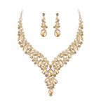 BriLove Wedding Bridal Necklace Earrings Jewelry Set for Women Champagne
