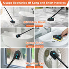 Long Handled Scrub Brush for Shower,3-in-1 Cleaning Brushes with 3 Different Function Cleaning Heads Brush for Shower Cleaning Bathroom Kitchen Walls Tub Tile (Black)