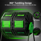 Compost Tumbler, Easy Assemble & Efficient Outdoor Compost Bin, 45 Gallon/170 Liter Large Dual Chamber Rotating Composter for Garden, Kitchen, and Yard Waste, Green Door