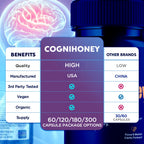 (3 Pack) CogniHoney Capsules, Cogni Honey Brain Support Pills with All Natural Ingredients, Advanced Memory Support Supplement Supporting Brain Health & Wellness with Premium Vitamins (180 Capsules)