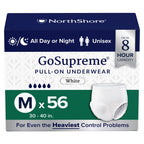 NorthShore GoSupreme Overnight Pull-On Underwear, 8-Hour Leak Protection, Medium, 56-Count Case, White, (30-40 in Waist), Unisex Adult Diapers
