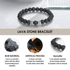 Personalized Beads Bracelets for Men Chakra Stone Bracelets Custom Initial Name Bracelet Mens Malachite Tiger Eye Lava Stone Bracelet Gifts for Him (Black-Lava-silver-2)