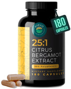 Citrus Bergamot Extract 1000mg Capsules — Natural 25:1 Citrus Bergamot Supplement with 50% Polyphenols and Black Pepper Extract — Natural Formula Vegan and Non-GMO — 180 Capsules