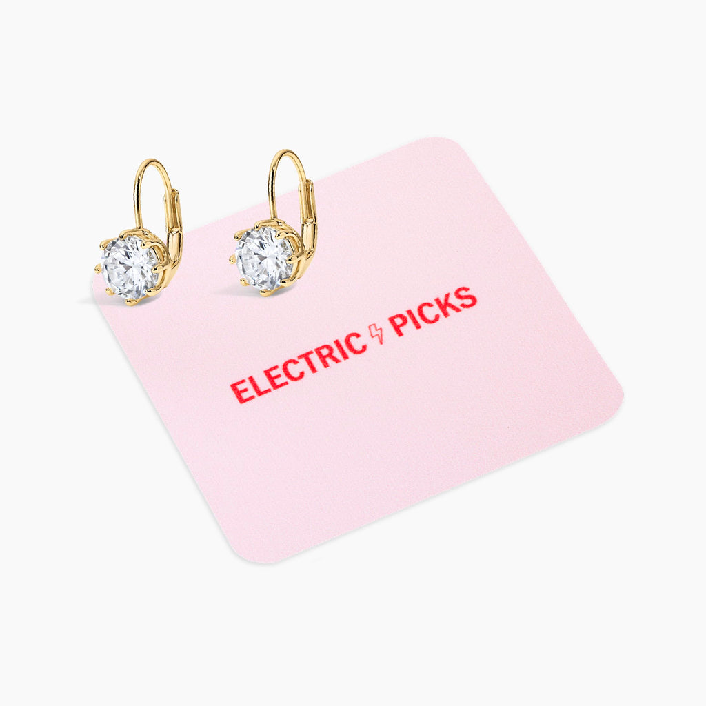 Electric Picks Bentley Earrings for Women, 14k Gold Plated 7mm Crystal Drop Earrings, Minimalist Everyday Sparkle Jewelry, Hypoallergenic Diamond-Look Gift