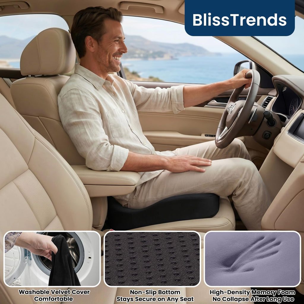 BlissTrends Memory Foam Seat Cushion for Office Chair & Car Seat, Black