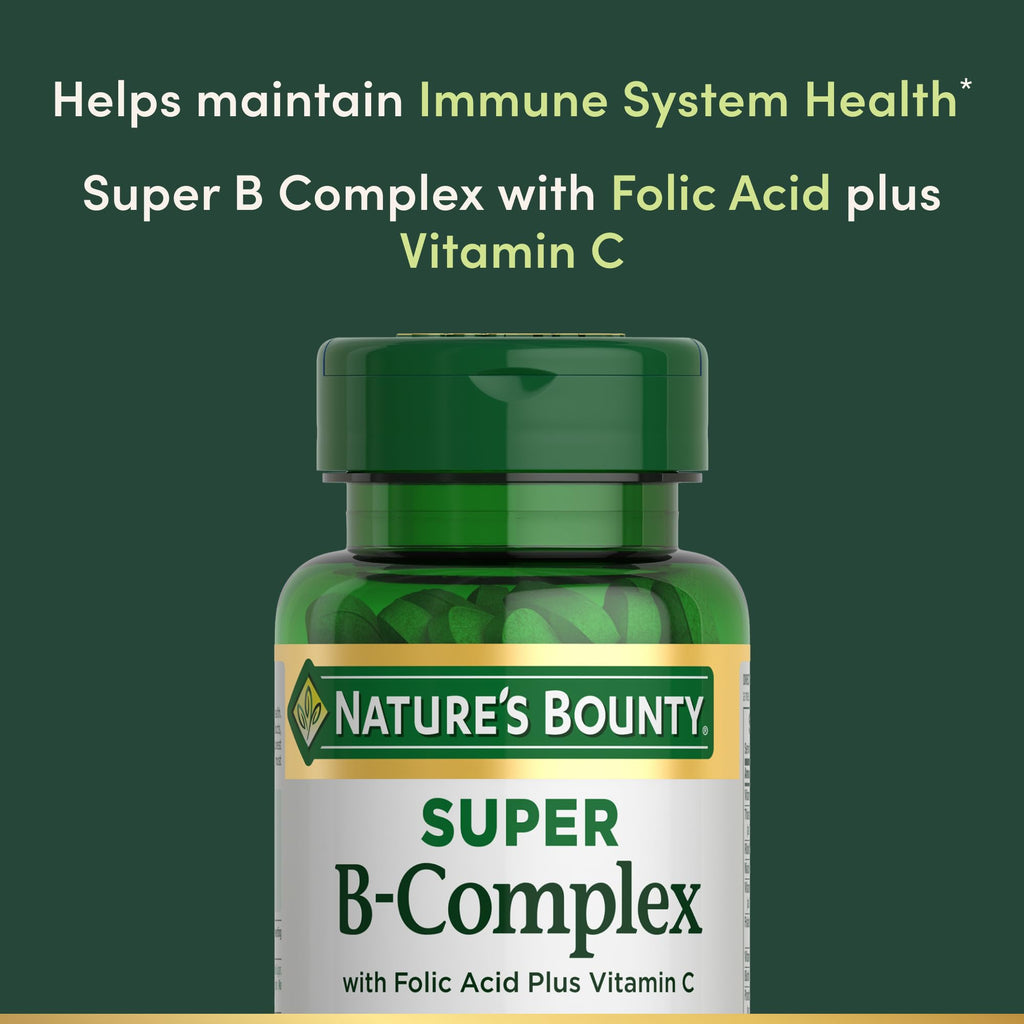 Nature's Bounty Super B Complex with Vitamin C & Folic Acid, Immune & Energy Support, 150 Tablets (Pack of 2)