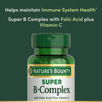 Nature's Bounty Super B Complex with Vitamin C & Folic Acid, Immune & Energy Support, 150 Tablets (Pack of 2)