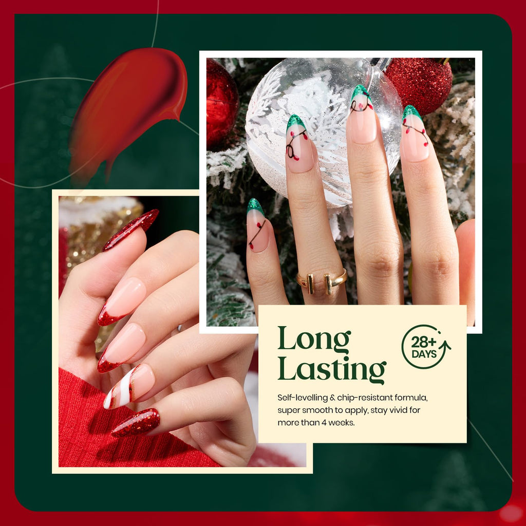 Beetles Christmas Gel Nail Polish, Red Sparkle Green Glitter Gold Silver