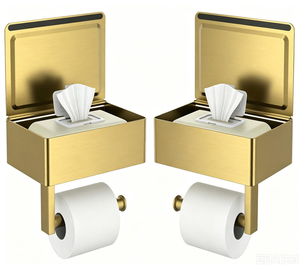 FORIOUS Toilet Paper Holder with Shelf, Wall-Mounted Modern Wipes Dispenser