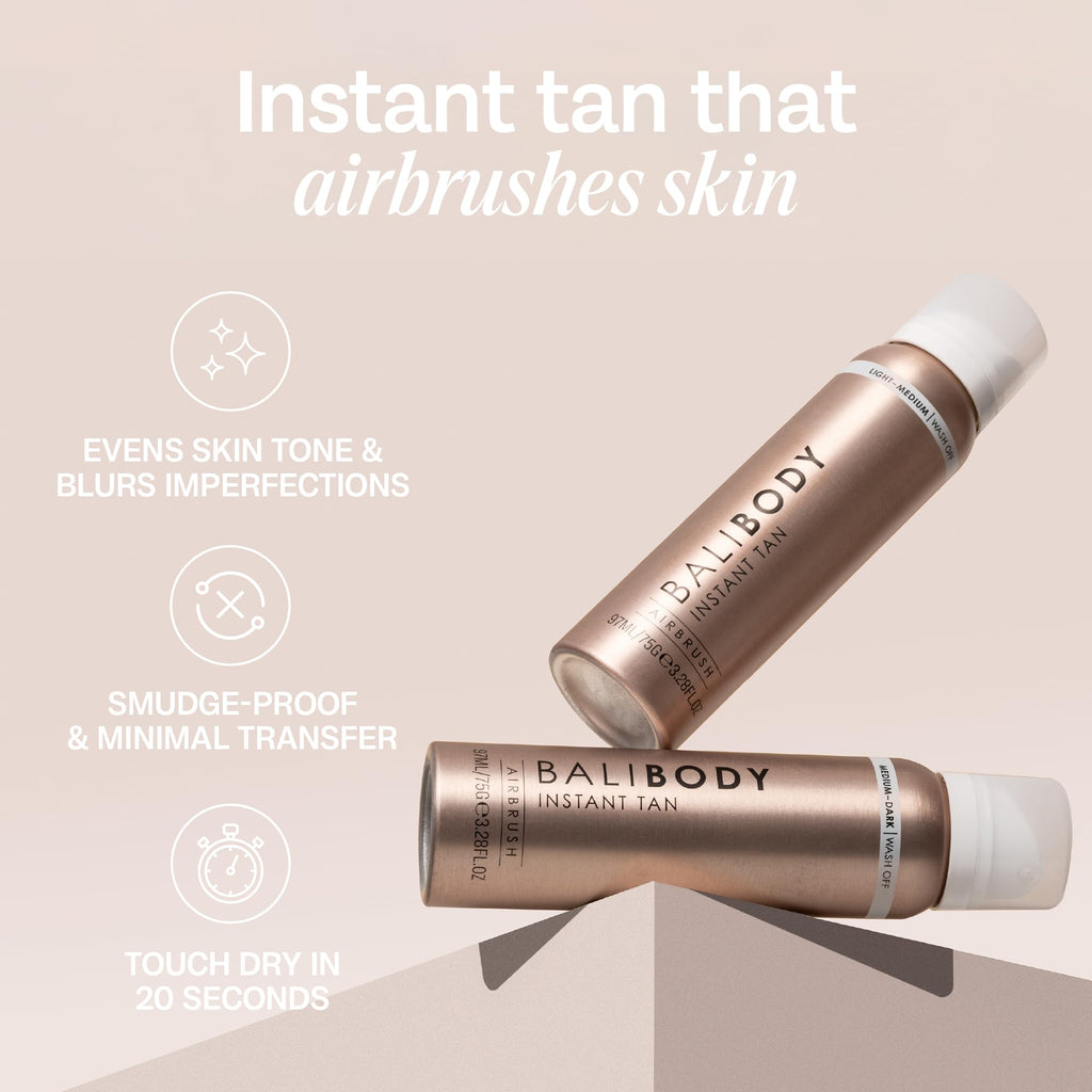 Bali Body Instant Tan Light-Medium | Skin Perfecting Aerated Spray, Instantly Flawless Airbrushed Bronzed Finish | Soothing for All Skin Types | Vegan, Cruelty Free, Australian Made (97 ml/3.28 fl oz)