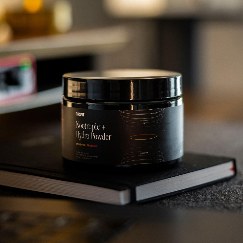 PRSNT Nootropic Focus Powder | Mango 25 Servings | Caffeine-Free, Sugar-Free | Supports Focus, Energy, Mental Clarity | Nootropic + Electrolytes Hydration Focus Drink Mix