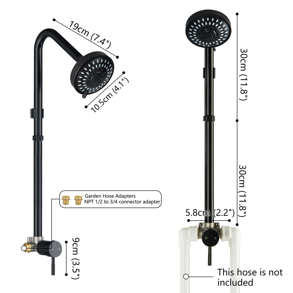 Beiyi Outdoor Shower Faucet Kit, Matte Black Single Handle Outdoor Shower Fixtures with High Pressure 5 Mode Shower Head and Valve for Yard, Pool