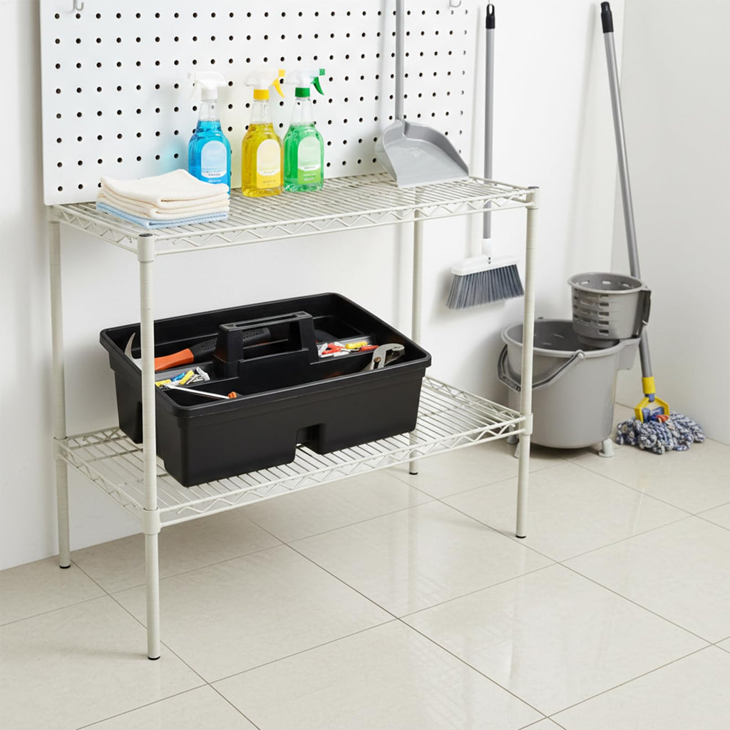 3-Compartment Plastic Cleaning Caddy Basket – Stackable Large Commercial Quality Plastic Tool Organizer Bucket with Handle, Black