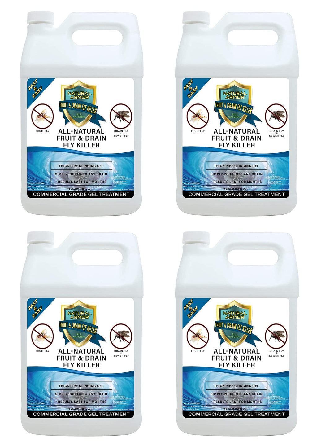 Fruit Fly & Drain Fly Killer - Simple Commercial Drain Gel Treatment - Eliminates Gross Fruit Flies, Drain Flies, Sewer Flies & Gnat Infestations From Any Drain. Fast & Easy - (128 Oz, Case of 4)