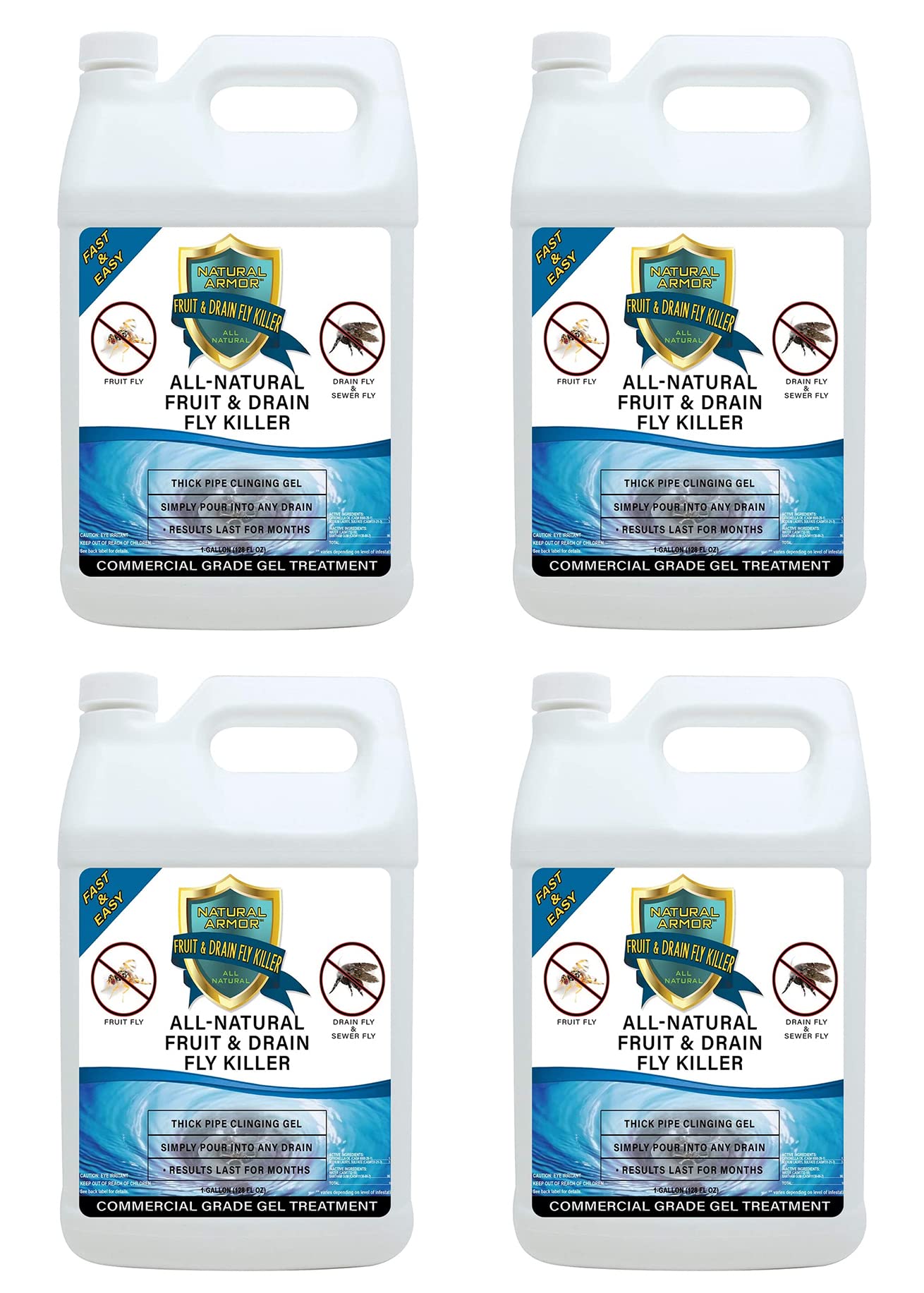 Fruit Fly & Drain Fly Killer - Simple Commercial Drain Gel Treatment - Eliminates Gross Fruit Flies, Drain Flies, Sewer Flies & Gnat Infestations From Any Drain. Fast & Easy - (128 Oz, Case of 4)