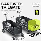 TANSTRIDER Collapsible Wagons Carts Foldable with Extended Tailgate, Folding Wagon Cart on Wheels, Portable Heavy Duty Shopping Carts for Groceries, Apartment, Garden, Camping, Sports,Outdoor (Black)