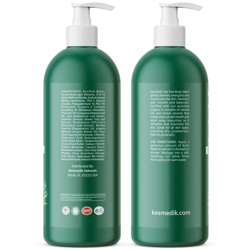 KESMEDIK Tea Tree Body Wash MaxTherapy, Itchy Skin Relief Soap, Soothes Jock Itch, Athlete's Foot, Acne, Eczema, Psoriasis & Sensitive Skin, Intimate Wash, Men & Women, 2-Pack, Original Edition