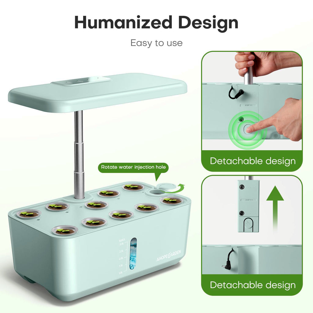 Ahopegarden Indoor Garden Hydroponics Growing System: 10 Pods Kit with LED