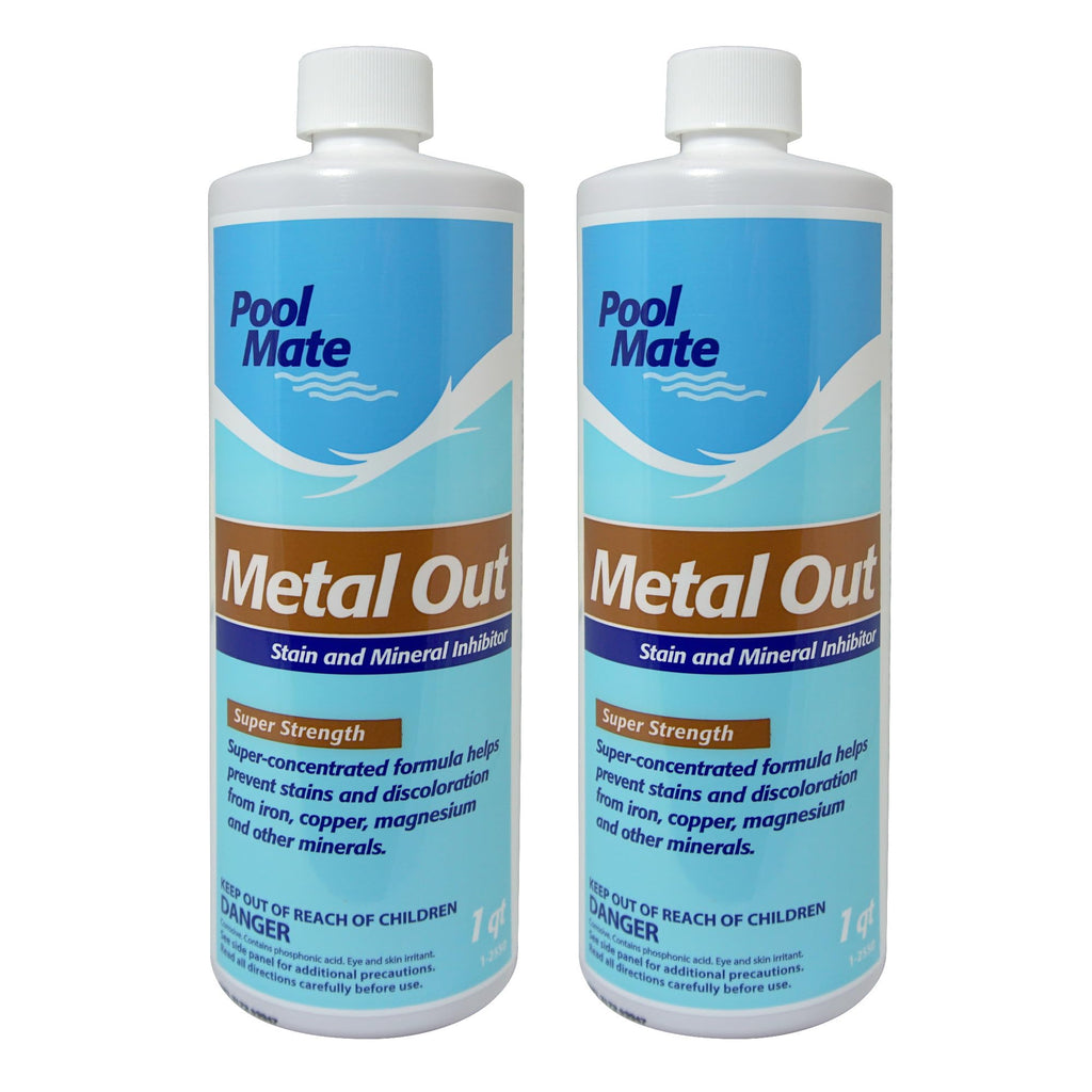 Pool Mate 1-Quart 2-Pack Concentrated Metal Out Stain and Mineral Inhibitor, Pool Metal Remover, Stain Remover, Made in USA
