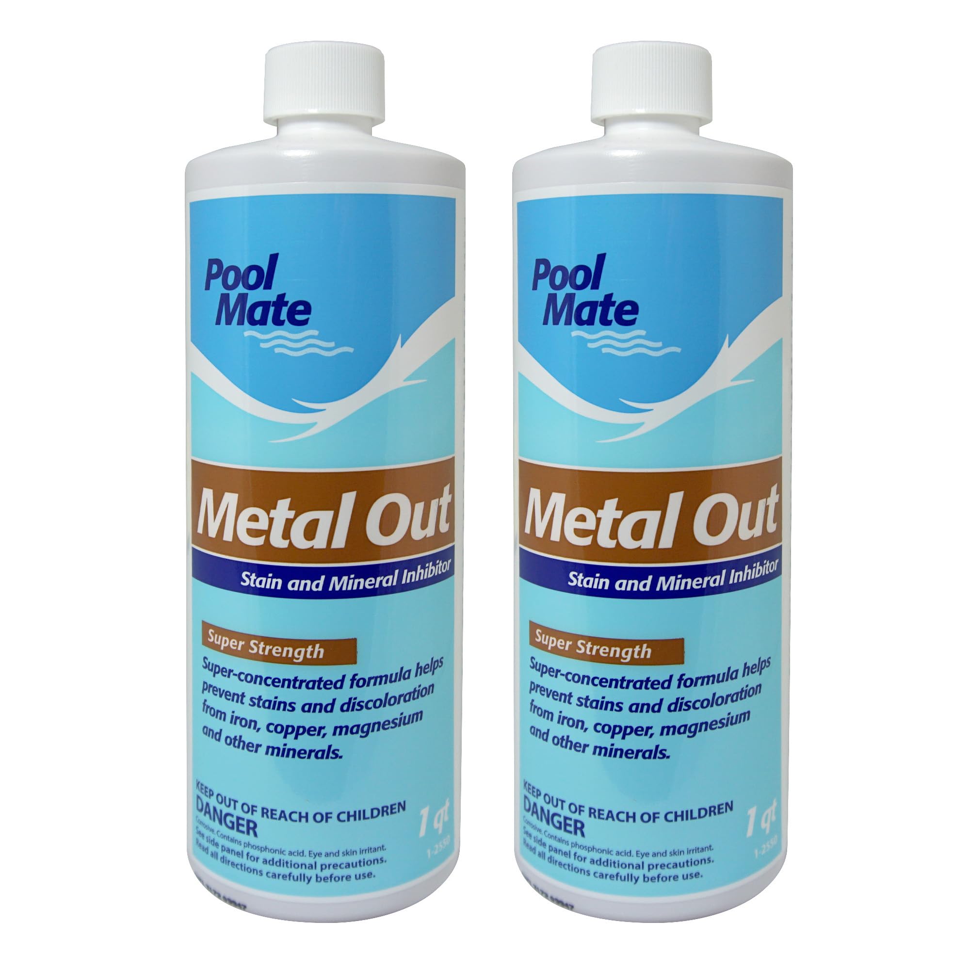 Pool Mate 1-Quart 2-Pack Concentrated Metal Out Stain and Mineral Inhibitor, Pool Metal Remover, Stain Remover, Made in USA