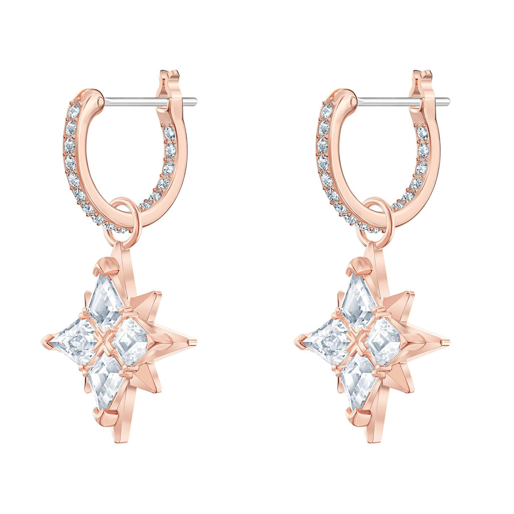 Swarovski Symbolica Collection Women's Dangling Mini Hoop Pierced Earrings, Rose-Gold Tone Finished with Clear Crystal Accents