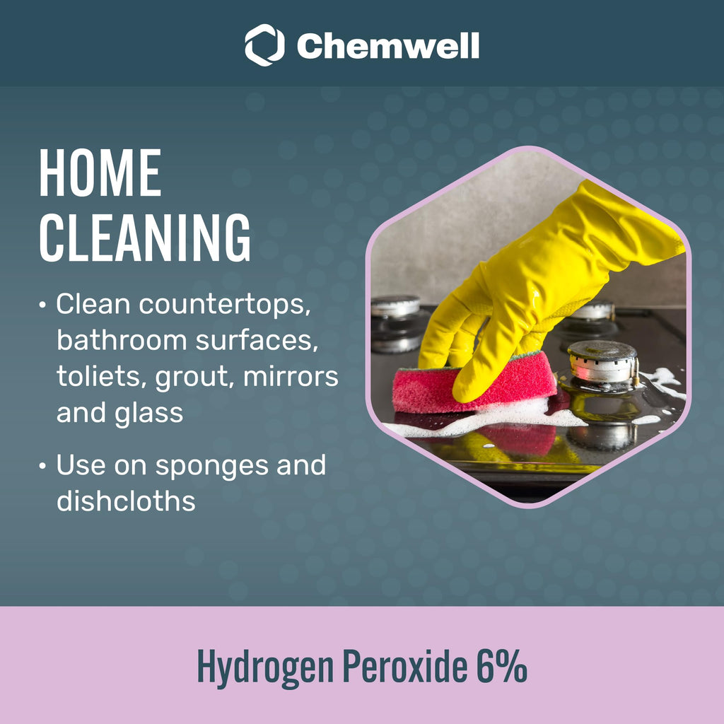 Chemwell 6% Hydrogen Peroxide - 1 Gallon - Multi-Purpose Cleaner for Home, Kitchen, Bath, and Laundry - Made in USA - for Household Use