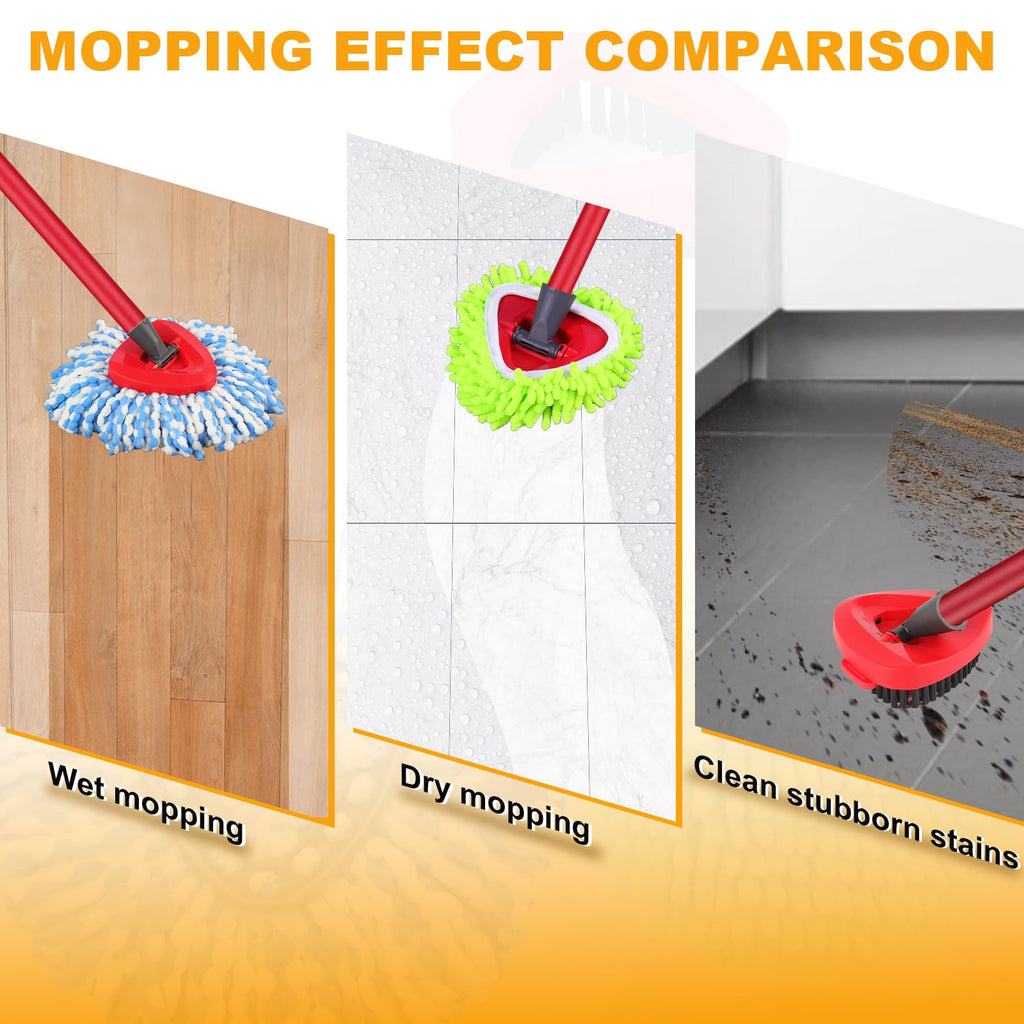 Mop Heads Replacements for OCedar RinseClean 2 Tank Spin Mop System, Mop Replace Head with 2 Microfiber Mop Head Refills, 2 Chenille Mop Pads,1 Scrub Brush, and 1 Mop Base Set Combo