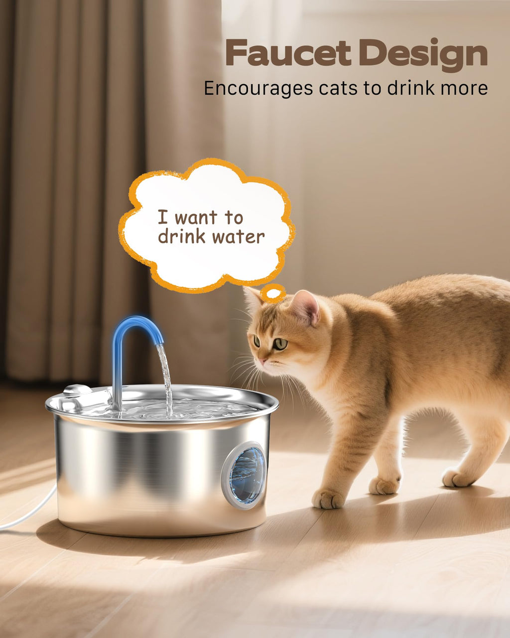 Cat Water Fountain Stainless Steel: Cat Fountain for Drinking - 88oz/2.6L