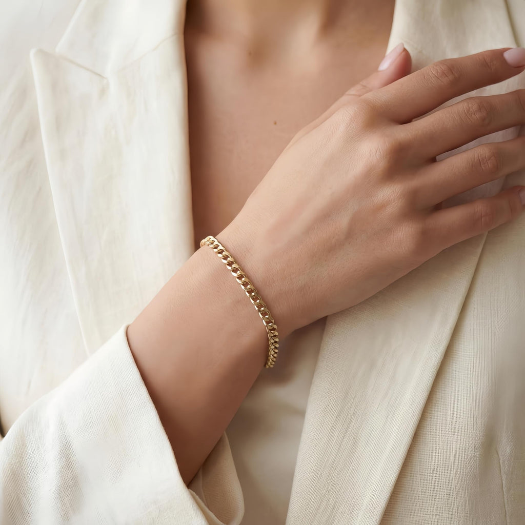 BRAYEG 6mm 14K Gold Bracelet for Men & Women Cuban Bracelet for Men Gold Diamond-Cut Hypoallergenic Chains Gold Cuban Link Curb Chain Bracelet Jewelry Gifts 7.5 in