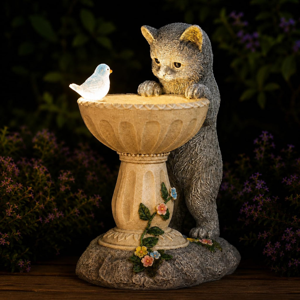 Philodwell Solar Cat Birdbath Garden Statue: Outdoor Figurine Decor