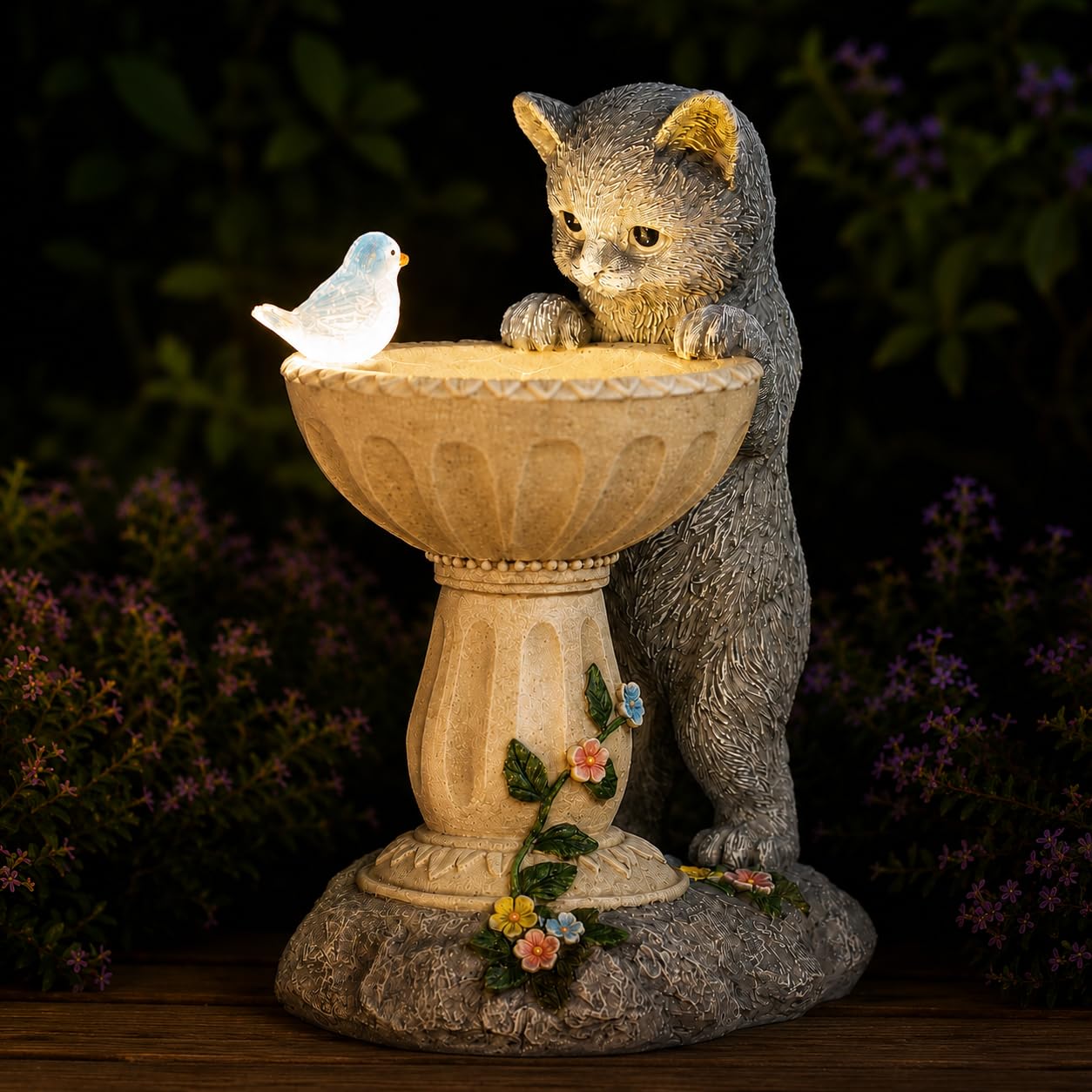Philodwell Solar Cat Birdbath Garden Statue: Outdoor Figurine Decor