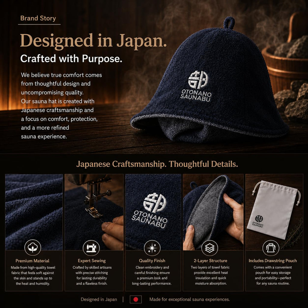 OTONANOSAUNABU Black Sauna Hat – Japanese Design, 100% Wool Felt,Double-Layer Reversible Sauna Cap for Men & Women,Heat Protection Finnish Banya Hat