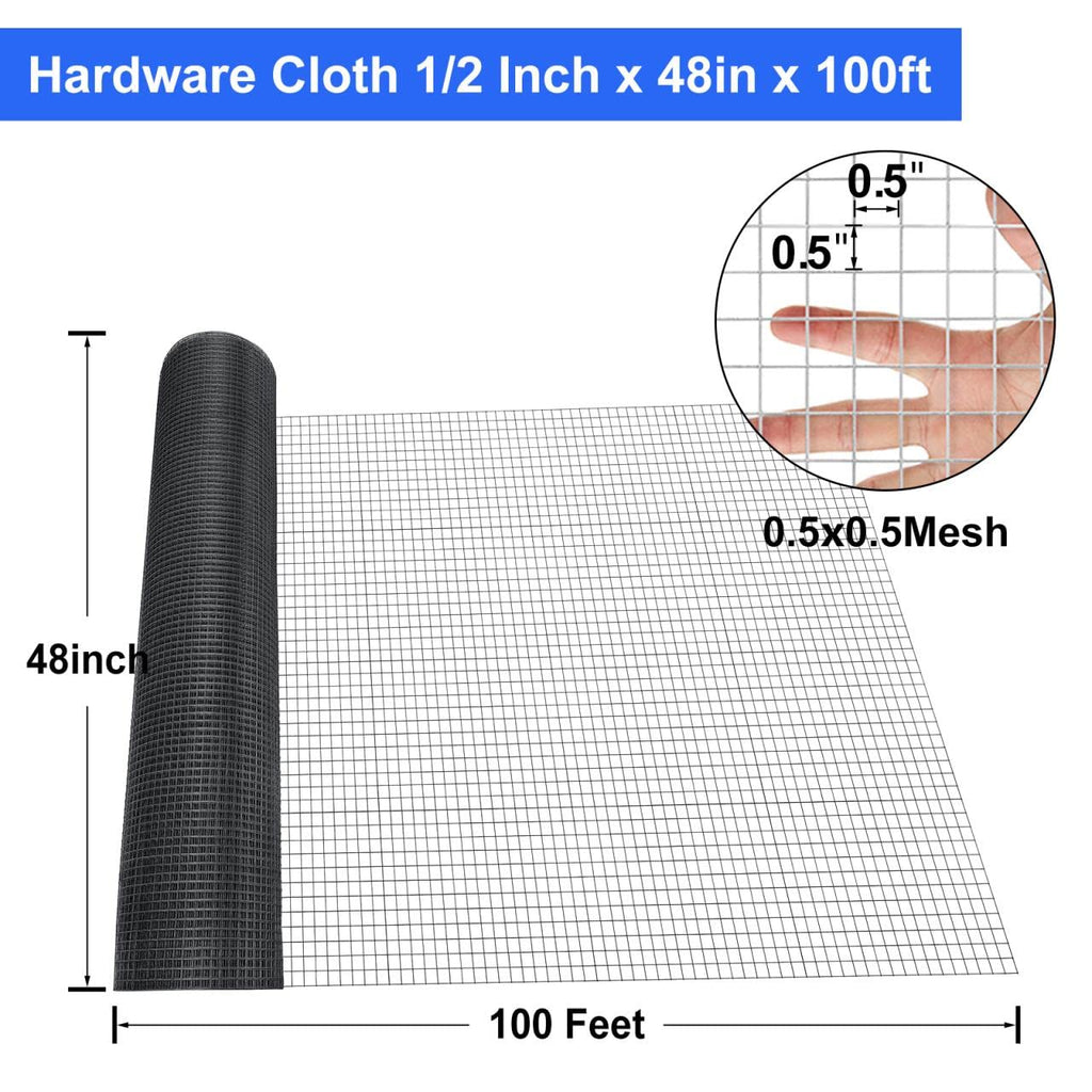 Land guard 48 inch×100 ft Black Vinyl Coated Hardware Cloth, 19 Gauge 1/2 inch Black PVC Hardware Cloth, Welded Wire Fence Supports Poultry Netting Cage Fence…………