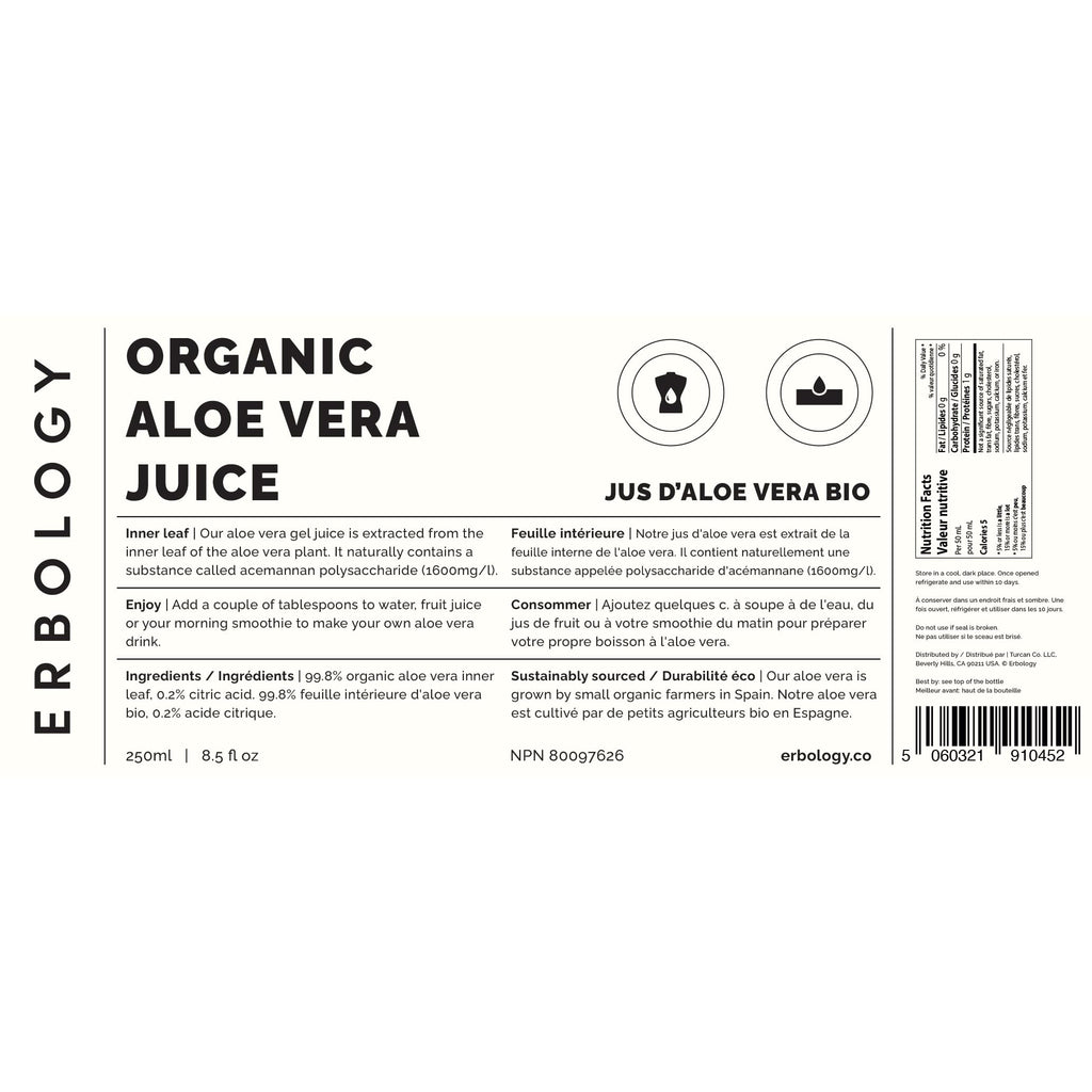 100% Organic Aloe Vera Juice 8.5 fl oz - Supports Immunity & Gut Health - Straight from Farm in Spain - Undiluted - No Added Sugar or Artificial Preservatives - Non-GMO - Recyclable Glass Bottle