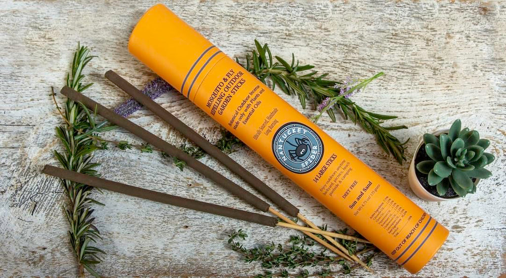 Nantucket Spider Mosquito Repellent Incense Sticks with Stone Holder, Sun & Sand Scent, Outdoor Use Only, 90+ Minute Burn Time, Essential Oil Blend
