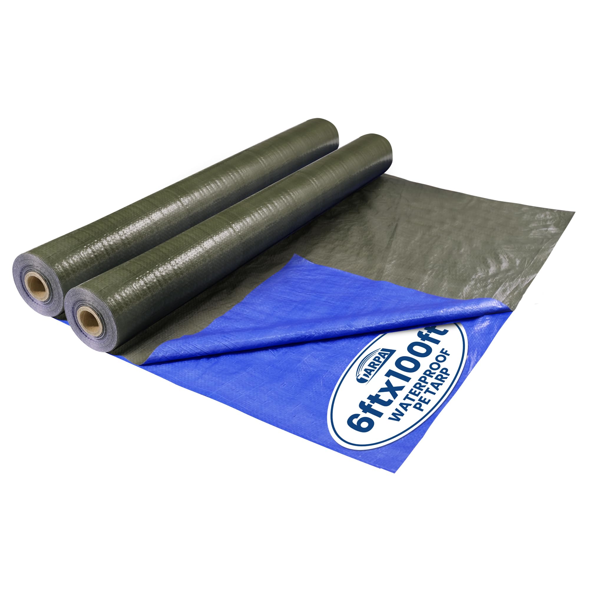 TARPAL 6x100 Feet (2pack) Tarp Roll 5mil Waterproof Tarps polyethylene Multipurpose Tarp Cover Dustproof, Tear Resistant for Decoration, Painting, Home use（Green/Blue）