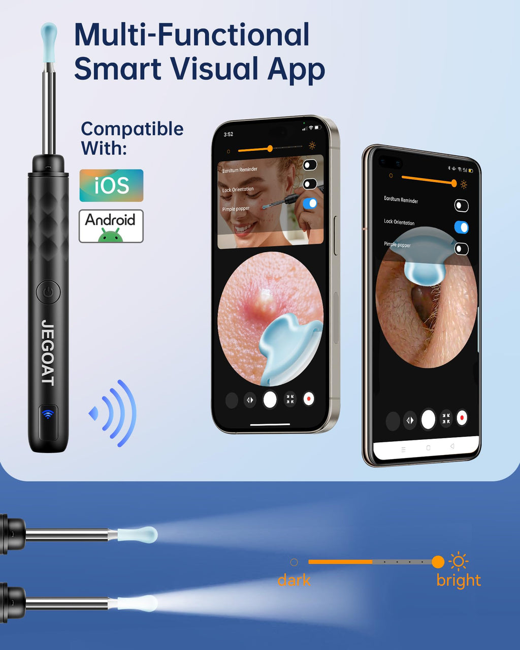 JEGOAT Ear Wax Removal, Ear Cleaner with 1296P HD Camera, FSA&HSA Jet Black