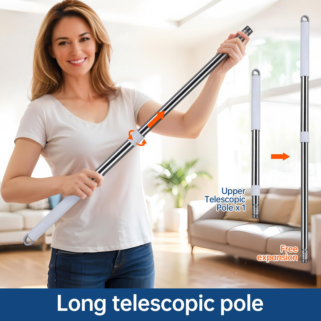 POPMOP Wall Cleaner Mop with Long Handle, Wall Duster with Extension Pole, 3-in-1 Wall Cleaner, Dust Mop with 5 Reusable Pads
