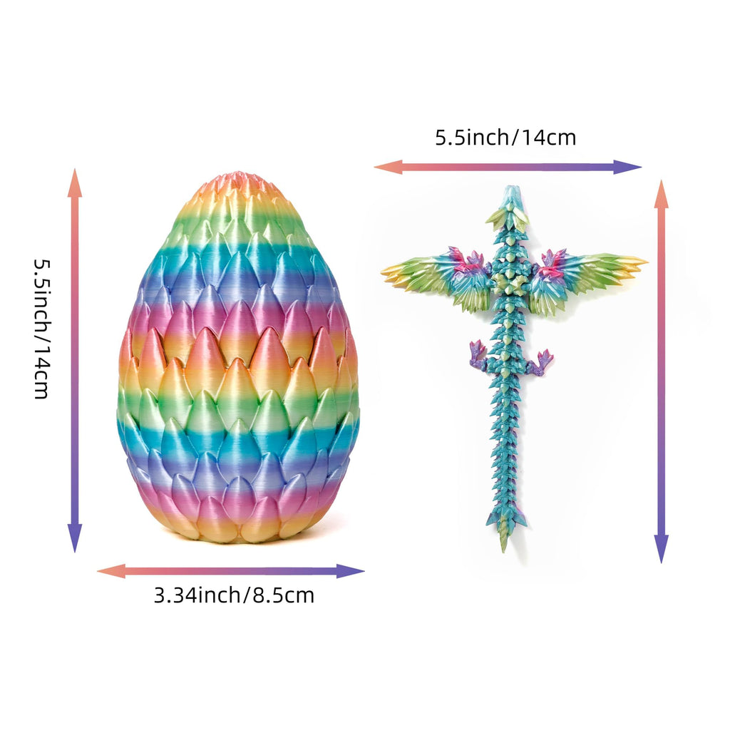 3D Printed Dragon Eggs - 9” Flying Dragon Inside, Large Vibrant Collectible, Fantasy 3D Animals Toys for Kids and Adults, Cool Desk Decor for Christmas, Birthday, Easter Stuffers, Graduation (Rainbow)