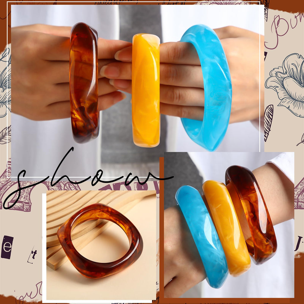Liliaafar 16 Pcs Colorful Acrylic Resin Chunky Bangle Bracelets for Women, Punk Cuff Wristband Thick Statement jewelry Gifts(Irregular,Retro Color)