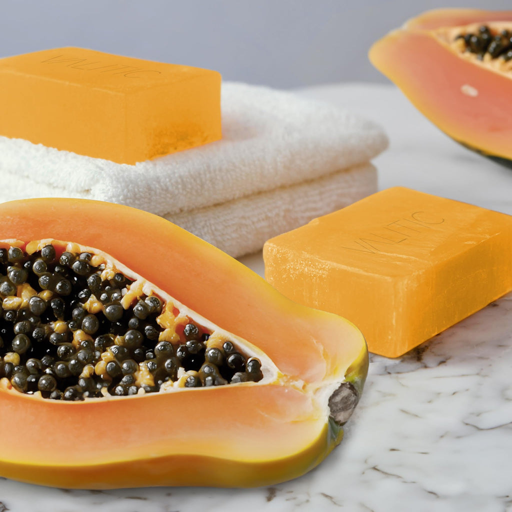VALITIC Papaya and Turmeric Kojic Acid Soap Bar - Dark Spot Corrector Skin Care Cleansing Bar - Infused with Vitamin C, Hyaluronic Acid, Collagen - Papaya 2 Pack, Kojic 2 Pack
