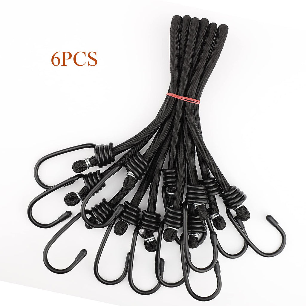 ZHOUBIN 18 inch Bungee Cords with Hooks - Black Bungee Cords 6 Pcs