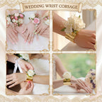 Liliaafar Gold 10 Pcs Corsage Wristlet Bracelet Bands for Women Cuff Bangle Bracelet Wrist Corsage DIY Wedding Wristband Wide Open Adjustable Accessory for Wedding Bridal Party Prom (Cuff)