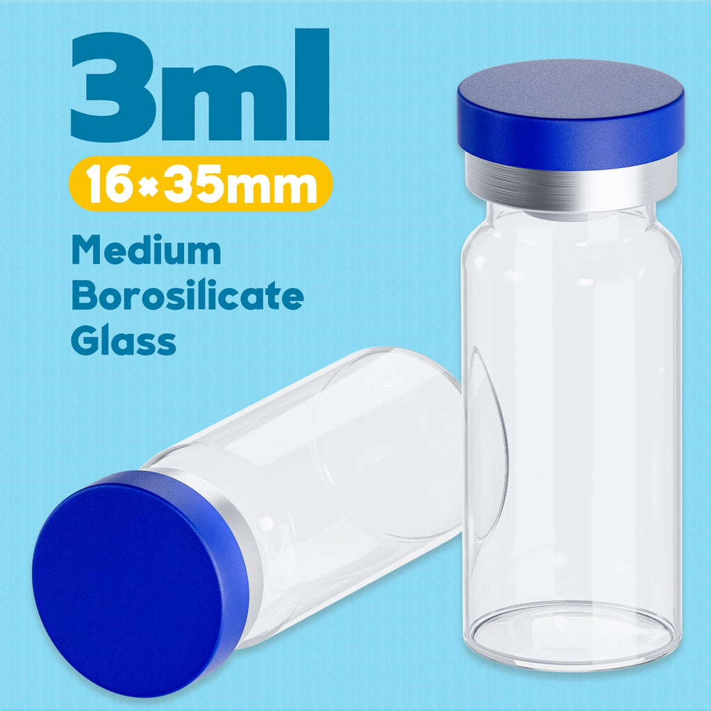 otwooi 3ml Vial for Injection Empty Glass Small Vials with Self Healing Injection Port and Flip Off Aluminum Cap for Water, Liquid Sample Bottles (50pcs)