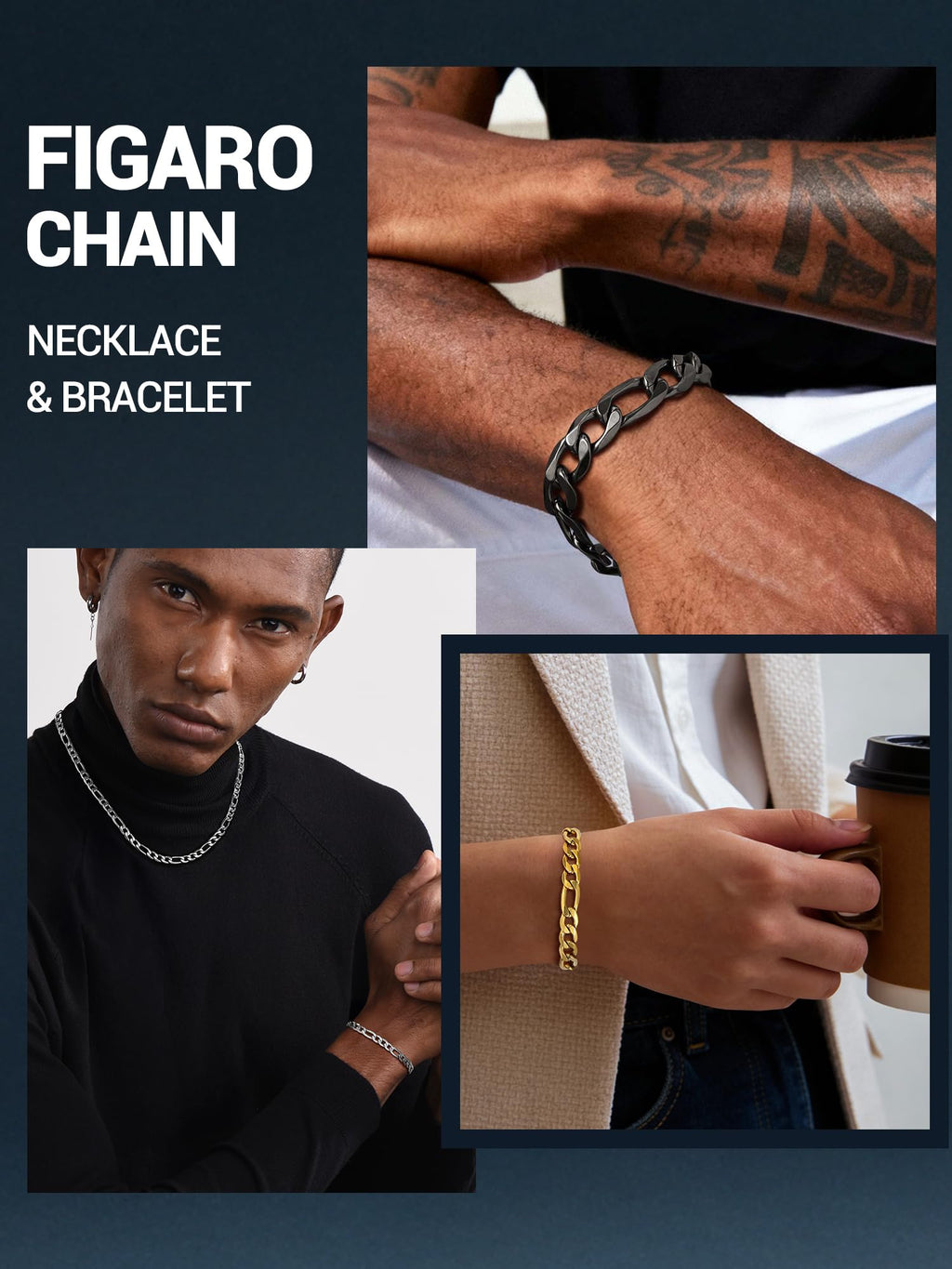 PROSTEEL Silver Bracelets for Men, Figaro Link, 7.5", 6mm
